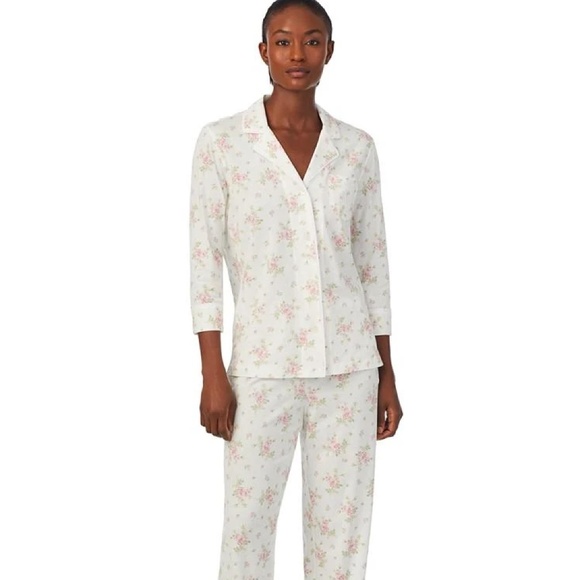 Lauren Ralph Lauren 3/4 Sleeve Knit Long Pajamas TOP - Picture 1 of 3